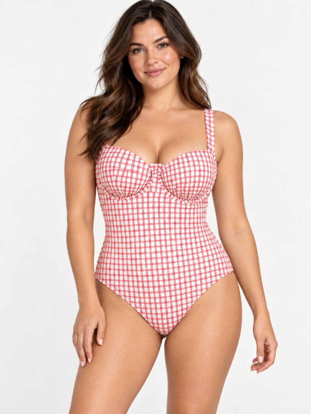 NWT Solid & Striped Target Gingham Underwire One Piece Swimsuit XL Red White